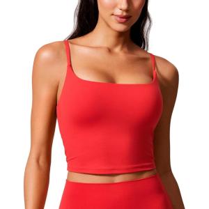 imageCRZ YOGA Butterlift Womens Scoop Neck Longline Sports Bra  U Back Adjustable Straps Workout Crop Tank Top with Built in PadsDeep Red