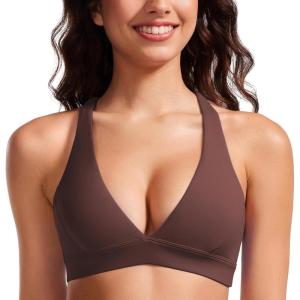 imageCRZ YOGA Butterluxe Deep VNeck Sports Bras for Women  Spaghetti Strap Criss Cross Padded Top Low Coverage Wireless YogaTaupe