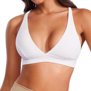 imageCRZ YOGA Butterluxe Deep VNeck Sports Bras for Women  Spaghetti Strap Criss Cross Padded Top Low Coverage Wireless YogaWhite