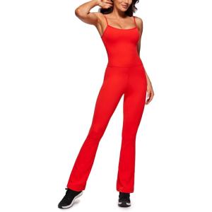 imageCRZ YOGA Butterluxe Flare Jumpsuits for Women Spaghetti Strap Workout Athletic Onesie Square Neck Bodysuits with Built in BraDark Red