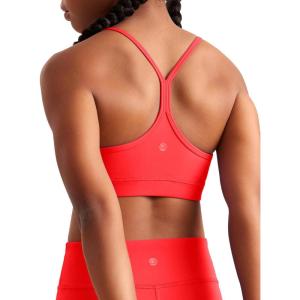 imageCRZ YOGA Butterluxe Girls Sports Bra  Spaghetti Strap Y Back Racerback for Teens Kids Training Yoga Comfort Crop TopDeep Red