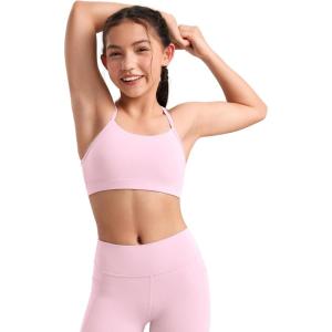 imageCRZ YOGA Butterluxe Girls Sports Bra  Spaghetti Strap Y Back Racerback for Teens Kids Training Yoga Comfort Crop TopPink Peony