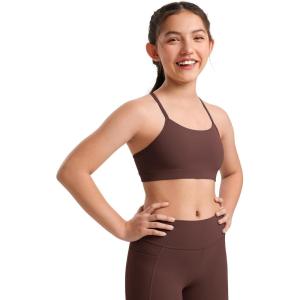 imageCRZ YOGA Butterluxe Girls Sports Bra  Spaghetti Strap Y Back Racerback for Teens Kids Training Yoga Comfort Crop TopTaupe