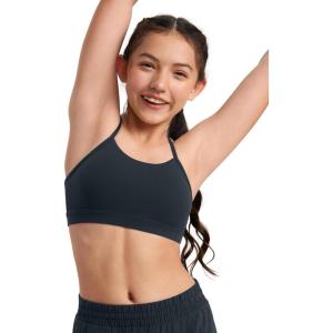 imageCRZ YOGA Butterluxe Girls Sports Bra  Spaghetti Strap Y Back Racerback for Teens Kids Training Yoga Comfort Crop TopTrue Navy