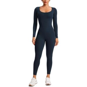 imageCRZ YOGA Butterluxe Long Sleeve Jumpsuits for Women Scoop Neck Casual Yoga One Piece 25quot Leggings RompersTrue Navy