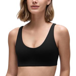imageCRZ YOGA Butterluxe Soft Double Lined Sports Bras for Women Scoop Neck Adjustable Straps Yoga Crop Top Lounge Cami Non PaddedBlack