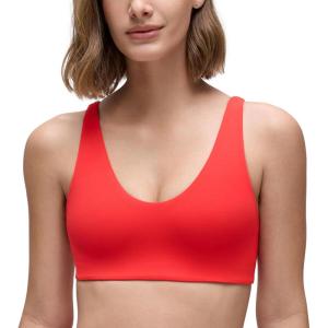imageCRZ YOGA Butterluxe Soft Double Lined Sports Bras for Women Scoop Neck Adjustable Straps Yoga Crop Top Lounge Cami Non PaddedDeep Red
