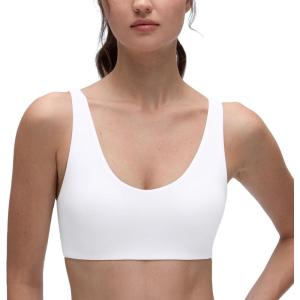 imageCRZ YOGA Butterluxe Soft Double Lined Sports Bras for Women Scoop Neck Adjustable Straps Yoga Crop Top Lounge Cami Non PaddedWhite