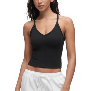 imageCRZ YOGA Butterluxe Soft Double Lined V Neck Camisole Tops for Women Casual Racerback Yoga Tight Sleeveless ShirtsBlack
