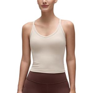 imageCRZ YOGA Butterluxe Soft Double Lined V Neck Camisole Tops for Women Casual Racerback Yoga Tight Sleeveless ShirtsMojave Tan