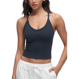 imageCRZ YOGA Butterluxe Soft Double Lined V Neck Camisole Tops for Women Casual Racerback Yoga Tight Sleeveless ShirtsTrue Navy