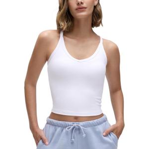 imageCRZ YOGA Butterluxe Soft Double Lined V Neck Camisole Tops for Women Casual Racerback Yoga Tight Sleeveless ShirtsWhite