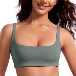 imageCRZ YOGA Butterluxe Spaghetti Strap Sports Bras for Women  Square Neck Yoga Wireless Low Coverage Padded Cami Crop TopGrey Sage