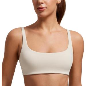 imageCRZ YOGA Butterluxe Spaghetti Strap Sports Bras for Women  Square Neck Yoga Wireless Low Coverage Padded Cami Crop TopMojave Tan