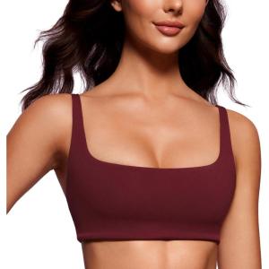 imageCRZ YOGA Butterluxe Spaghetti Strap Sports Bras for Women  Square Neck Yoga Wireless Low Coverage Padded Cami Crop TopRed Merlot