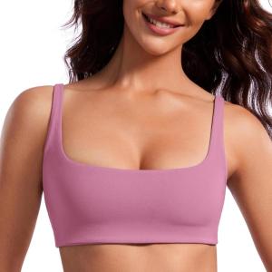 imageCRZ YOGA Butterluxe Spaghetti Strap Sports Bras for Women  Square Neck Yoga Wireless Low Coverage Padded Cami Crop TopVelvet Dust