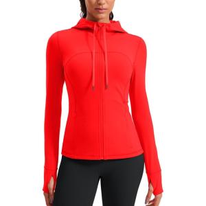 imageCRZ YOGA Butterluxe Womens Hooded Workout Jacket Athletic Running Zip Up with Back Mesh Vent and Thumb HolesDark Red