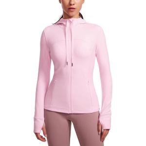 imageCRZ YOGA Butterluxe Womens Hooded Workout Jacket Athletic Running Zip Up with Back Mesh Vent and Thumb HolesPink Peony