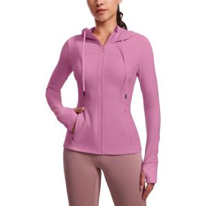 imageCRZ YOGA Butterluxe Womens Hooded Workout Jacket Athletic Running Zip Up with Back Mesh Vent and Thumb HolesVelvet Dust
