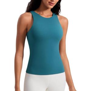 imageCRZ YOGA Butterluxe Womens Racerback Workout Tank Top with Built in Bra  Padded High Neck Yoga Athletic CamisoleBorealis Green