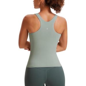 imageCRZ YOGA Butterluxe Womens Racerback Workout Tank Top with Built in Bra  Padded High Neck Yoga Athletic CamisoleGreen Palm Court