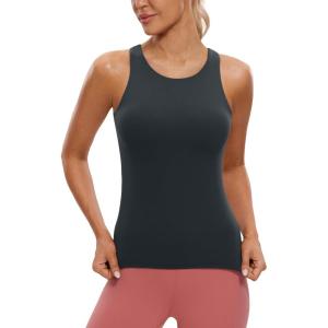 imageCRZ YOGA Butterluxe Womens Racerback Workout Tank Top with Built in Bra  Padded High Neck Yoga Athletic CamisoleMelanite