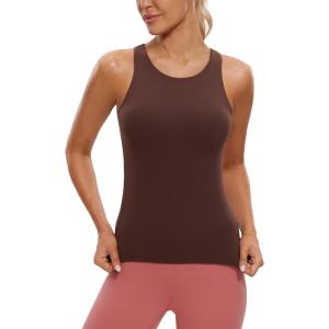 imageCRZ YOGA Butterluxe Womens Racerback Workout Tank Top with Built in Bra  Padded High Neck Yoga Athletic CamisoleTaupe