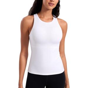 imageCRZ YOGA Butterluxe Womens Racerback Workout Tank Top with Built in Bra  Padded High Neck Yoga Athletic CamisoleWhite