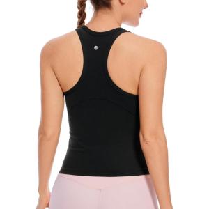 imageCRZ YOGA Butterluxe Womens Racerback Workout Tank Tops High Neck Sleeveless Camisole Athletic Gym ShirtsBlack