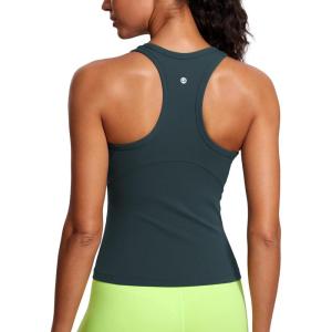 imageCRZ YOGA Butterluxe Womens Racerback Workout Tank Tops High Neck Sleeveless Camisole Athletic Gym ShirtsForest Dark Green