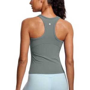 imageCRZ YOGA Butterluxe Womens Racerback Workout Tank Tops High Neck Sleeveless Camisole Athletic Gym ShirtsGrey Sage