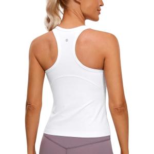 imageCRZ YOGA Butterluxe Womens Racerback Workout Tank Tops High Neck Sleeveless Camisole Athletic Gym ShirtsWhite