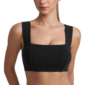 imageCRZ YOGA Butterluxe Womens Square Neck Sports Bras  Supportive Wide Straps Open Back Padded Camisole Yoga Crop TopBlack