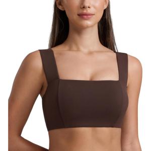 imageCRZ YOGA Butterluxe Womens Square Neck Sports Bras  Supportive Wide Straps Open Back Padded Camisole Yoga Crop TopHot Fudge Brown