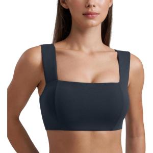 imageCRZ YOGA Butterluxe Womens Square Neck Sports Bras  Supportive Wide Straps Open Back Padded Camisole Yoga Crop TopTrue Navy