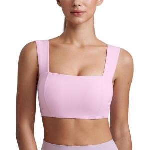 imageCRZ YOGA Butterluxe Womens Square Neck Sports Bras  Supportive Wide Straps Open Back Padded Camisole Yoga Crop TopVita Pink
