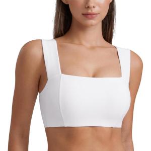 imageCRZ YOGA Butterluxe Womens Square Neck Sports Bras  Supportive Wide Straps Open Back Padded Camisole Yoga Crop TopWhite