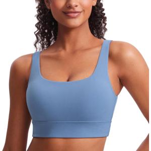 imageCRZ YOGA Butterluxe Womens U Back Sports Bra  Scoop Neck Padded Low Impact Yoga Clothes Workout Crop Top with Built in PadsOasis Blue