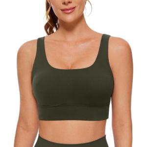 imageCRZ YOGA Butterluxe Womens U Back Sports Bra  Scoop Neck Padded Low Impact Yoga Clothes Workout Crop Top with Built in PadsOlive Green