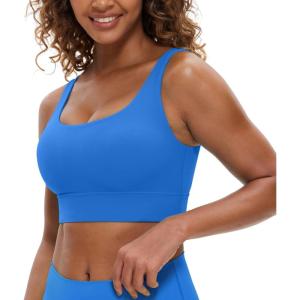 imageCRZ YOGA Butterluxe Womens U Back Sports Bra  Scoop Neck Padded Low Impact Yoga Clothes Workout Crop Top with Built in PadsSparkle Blue