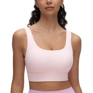 imageCRZ YOGA Butterluxe Womens U Back Sports Bra  Scoop Neck Padded Low Impact Yoga Clothes Workout Crop Top with Built in PadsStrawberry Pink