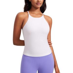 imageCRZ YOGA Butterluxe Womens Y Back Workout Crop Tank Top with Built in Bra  Padded Halter High Neck Yoga CamisoleWhite