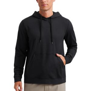 imageCRZ YOGA Cloud Jersey Mens Pullover Hoodie Casual Workout Long Sleeve Basic Hooded Sweatshirt with PocketBlack