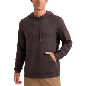 imageCRZ YOGA Cloud Jersey Mens Pullover Hoodie Casual Workout Long Sleeve Basic Hooded Sweatshirt with PocketHot Fudge Brown