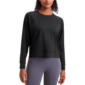 imageCRZ YOGA Cloud Jersey Pullover Sweatshirt for Women Long Sleeve Soft Casual Crewneck Tops Basic Workout Fall ShirtsBlack