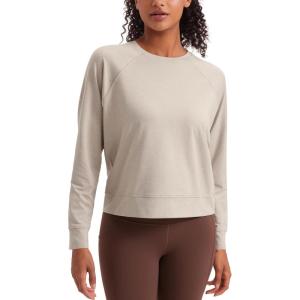 imageCRZ YOGA Cloud Jersey Pullover Sweatshirt for Women Long Sleeve Soft Casual Crewneck Tops Basic Workout Fall ShirtsMojave Tan