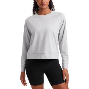 imageCRZ YOGA Cloud Jersey Pullover Sweatshirt for Women Long Sleeve Soft Casual Crewneck Tops Basic Workout Fall ShirtsPlatinum Grey