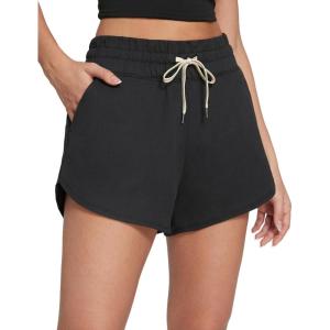imageCRZ YOGA Cloud Jersey Sweat Shorts Women 3 High Waisted Dolphin for Casual Athletic Lounge with PocketsBlack