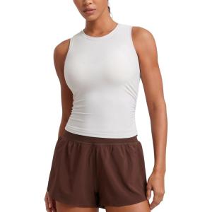 imageCRZ YOGA Cloudweight Womens Ruched Tank High Neck Workout Fitted Tops Basic Yoga Athletic Sleeveless ShirtsMilky White Bone