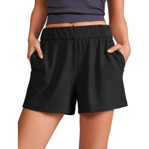 imageCRZ YOGA Comfy Ribbed Sweat Shorts for Women High Waisted Lyocell for Casual Lounge Athletic Jersey with PocketsBlack